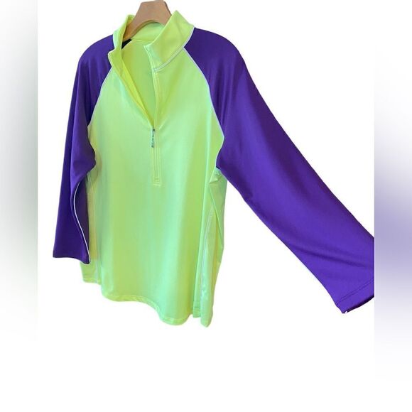 Jofit Sz XL Néon Green & Purple Golf Tennis Pickleball 1/4 Zip Long Sleeve Top - Picture 3 of 7